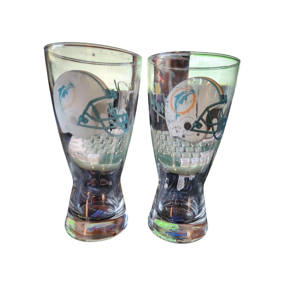 Miami Dolphins NFL Pilsner Glasses Set of 2 Vintage Helmet Logo Clear Glass